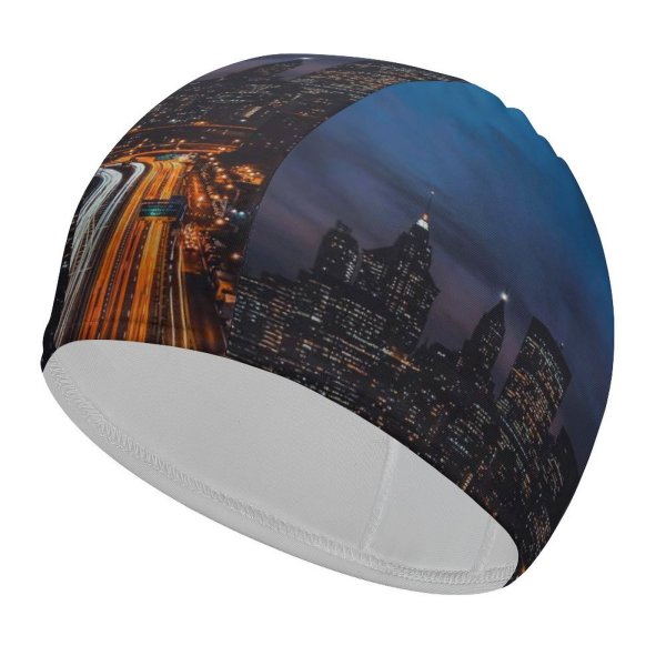 yanfind Swimming Cap Zac Ong Black Dark York City United States Cityscape Night Time City Elastic,suitable for long and short hair
