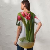 yanfind V Neck T-shirt for Women Arrangement Bouquet Spring Flora Petal Potted Pot Wallpapers Vase Plant Tulip Summer Top  Short Sleeve Casual Loose