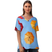 yanfind V Neck T-shirt for Women Nico Kaiser Umbrellas Sky Colorful Sky Multicolor Summer Top  Short Sleeve Casual Loose