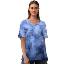 yanfind V Neck T-shirt for Women Black Dark Jellyfishes Sea Life Underwater Dark Aquarium Transparent Summer Top  Short Sleeve Casual Loose