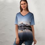 yanfind V Neck T-shirt for Women Gerard Sunrise Morning Bachalpsee Lake Reflections Switzerland Summer Top  Short Sleeve Casual Loose