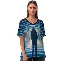 yanfind V Neck T-shirt for Women Otto Berkeley Vanishing Point Lights Patterns Symmetrical Indoor Summer Top  Short Sleeve Casual Loose