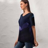 yanfind V Neck T-shirt for Women Nouman Younas Black Dark Badshahi Lahore Pakistan Masjid Star Trails Dark Night Summer Top  Short Sleeve Casual Loose