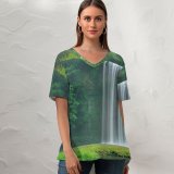 yanfind V Neck T-shirt for Women Destin Sparks Millaa Millaa Falls Australia Waterfalls Forest Trees Landscape Cliff Exposure Summer Top  Short Sleeve Casual Loose