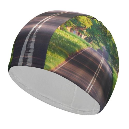 yanfind Swimming Cap Sven Muller Blandford Road Empty Road Trees Landscape Woods Greenery Scenery Elastic,suitable for long and short hair