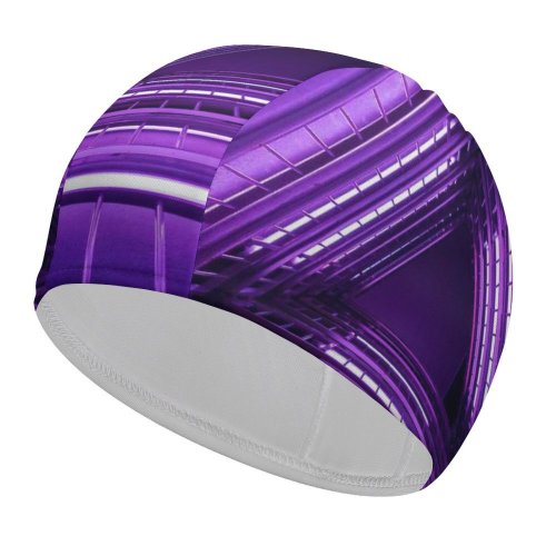 yanfind Swimming Cap Sandro Katalina Architecture Neon  Purple Light Look Geometrical Indoor Lights Glowing Elastic,suitable for long and short hair