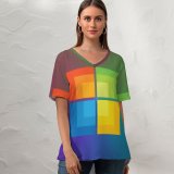 yanfind V Neck T-shirt for Women Technology Windows Colorful Gradient Summer Top  Short Sleeve Casual Loose