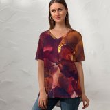 yanfind V Neck T-shirt for Women Tim Mossholder Maple Leaves Autumn Foliage Fallen Summer Top  Short Sleeve Casual Loose