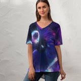 yanfind V Neck T-shirt for Women Stu Ballinger Abstract Eye CGI Purple Spectrum Glowing Summer Top  Short Sleeve Casual Loose