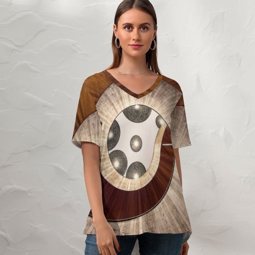yanfind V Neck T-shirt for Women Otto Berkeley Spiral Staircase Wooden Stairs Curves Lights Wide Dutch Summer Top  Short Sleeve Casual Loose