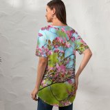 yanfind V Neck T-shirt for Women Flowers Flowers Spring Bokeh Beautiful Bloom Summer Top  Short Sleeve Casual Loose