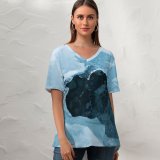 yanfind V Neck T-shirt for Women Iceland Macro Snow Wallpapers Closeup Mountain Outdoors Pictures Creative Grey Glacier Summer Top  Short Sleeve Casual Loose
