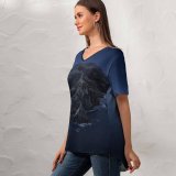 yanfind V Neck T-shirt for Women MacOS Catalina Mountains Island Night Summer Top  Short Sleeve Casual Loose