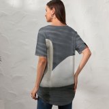 yanfind V Neck T-shirt for Women Swan Swim Denmark Bird Vertebrate Ducks Geese Swans Beak Waterfowl Neck Summer Top  Short Sleeve Casual Loose