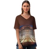 yanfind V Neck T-shirt for Women Trey Ratcliff National Centre for Performing China Light Glass Modern Architecture Dome Summer Top  Short Sleeve Casual Loose