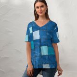 yanfind V Neck T-shirt for Women Tile Tiles Mosaic Fountain Aqua Ripple Reflection Bubble Abstract Shimmer Squares Oakland Summer Top  Short Sleeve Casual Loose