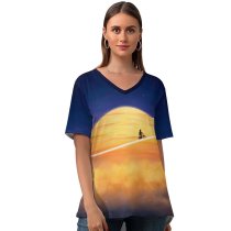 yanfind V Neck T-shirt for Women Thiago Garcia Fantasy Travel Explorer Kid Planet Surreal Dream Summer Top  Short Sleeve Casual Loose
