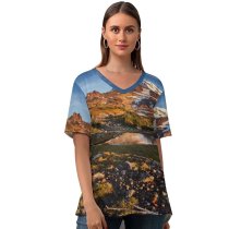 yanfind V Neck T-shirt for Women Sven Muller Landscape Mountain Daylight Summer Top  Short Sleeve Casual Loose
