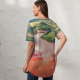 yanfind V Neck T-shirt for Women Alumínio Land Landscape Aerial Wallpapers Mountain Outdoors Scenery Santiago Free Av. Summer Top  Short Sleeve Casual Loose