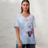 yanfind V Neck T-shirt for Women Christmas Flora Frost Snow Twig Wallpapers Plant Outdoors Garden Free Winter Summer Top  Short Sleeve Casual Loose
