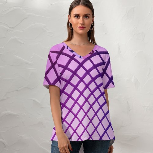 yanfind V Neck T-shirt for Women Mesh Atrium Purple Texture National Portrait Gallery Washington DC Ceiling Geometrical Symmetrical Summer Top  Short Sleeve Casual Loose