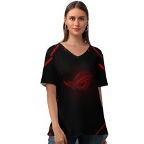 yanfind V Neck T-shirt for Women Technology ASUS ROG Ambient Lighting Lighting Dark Summer Top  Short Sleeve Casual Loose