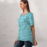 yanfind V Neck T-shirt for Women Texture Shining Light Pool Summer Hot Aqua Turquoise Azure Resources Wave Wind Summer Top  Short Sleeve Casual Loose