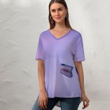 yanfind V Neck T-shirt for Women John McSporran Loch Rusky Scotland Boats Foggy Mirror Lake Reflection Purple Scenery Summer Top  Short Sleeve Casual Loose
