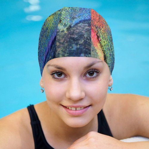 yanfind Swimming Cap Sharon McCutcheon Love Heart Rainbow Colorful Chalk Elastic,suitable for long and short hair