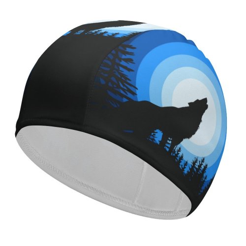 yanfind Swimming Cap Suryapraveen Dark Minimal Wolf Howling Silhouette Elastic,suitable for long and short hair