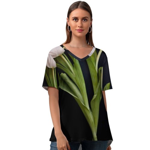 yanfind V Neck T-shirt for Women Arrangement Bouquet Spring Wallpapers Plant Tulip Bloom Free Pictures Tulips Flower Summer Top  Short Sleeve Casual Loose