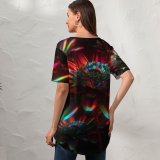 yanfind V Neck T-shirt for Women Stu Ballinger Abstract Flowers Neon Flower CGI Cyberpunk Glowing Summer Top  Short Sleeve Casual Loose