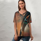yanfind V Neck T-shirt for Women Luan Oosthuizen Architecture Bridges Structure Lights Dusk Clouds Sky Summer Top  Short Sleeve Casual Loose