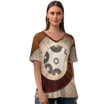 yanfind V Neck T-shirt for Women Otto Berkeley Spiral Staircase Wooden Stairs Curves Lights Wide Dutch Summer Top  Short Sleeve Casual Loose