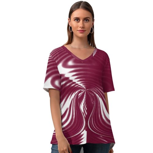 yanfind V Neck T-shirt for Women Shell Light Purple Magenta Design Property Vortex Summer Top  Short Sleeve Casual Loose