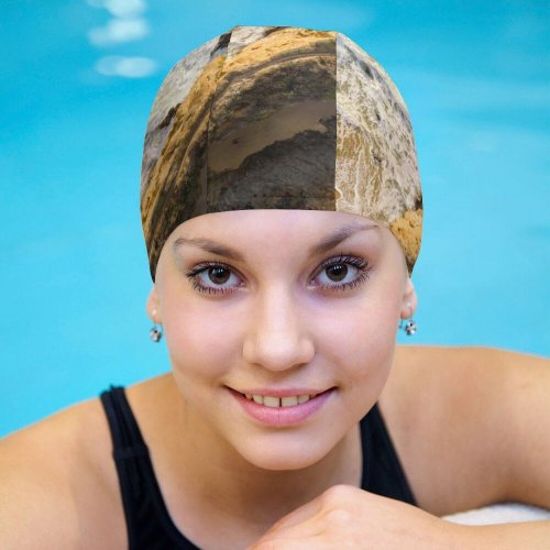 yanfind Swimming Cap Romain Guy Seashore Aerial Beach Cliff Ocean  Beautiful Birds  Sand Elastic,suitable for long and short hair
