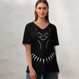 yanfind V Neck T-shirt for Women TheGoldenBox Dark Minimal Panther Art Summer Top  Short Sleeve Casual Loose