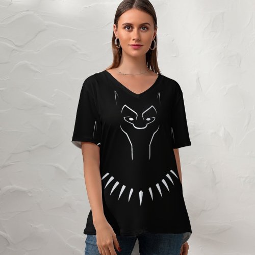 yanfind V Neck T-shirt for Women TheGoldenBox Dark Minimal Panther Art Summer Top  Short Sleeve Casual Loose