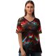 yanfind V Neck T-shirt for Women Stu Ballinger Abstract Flowers Neon Flower CGI Cyberpunk Glowing Summer Top  Short Sleeve Casual Loose