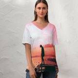 yanfind V Neck T-shirt for Women HQ Public Sky Wallpapers Dusk Outdoors Pictures Dawn Desktop Sunrise Sunset Summer Top  Short Sleeve Casual Loose