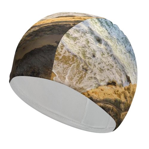 yanfind Swimming Cap Romain Guy Seashore Aerial Beach Cliff Ocean  Beautiful Birds  Sand Elastic,suitable for long and short hair