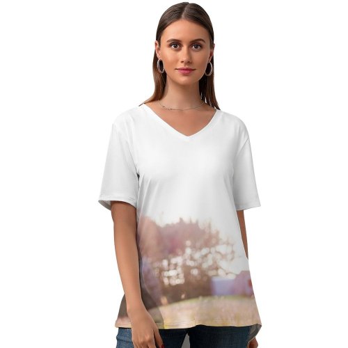 yanfind V Neck T-shirt for Women High Stress Flora Relaxed Passionate Grass Wallpapers Prayer Meadow Plant Spirited Summer Top  Short Sleeve Casual Loose