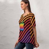 yanfind V Neck T-shirt for Women Technology Colorful Stripes Multicolor Summer Top  Short Sleeve Casual Loose