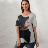 yanfind V Neck T-shirt for Women Boring Prague Wallpapers Grey Czechia Pictures Hate Free Summer Top  Short Sleeve Casual Loose
