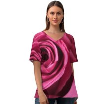 yanfind V Neck T-shirt for Women Flowers Rose Macro Bloom Summer Top  Short Sleeve Casual Loose