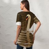 yanfind V Neck T-shirt for Women Swan Swans Bird Birds Reflect Reflected Mirror Quiet Serene Ducks Geese Beak Summer Top  Short Sleeve Casual Loose