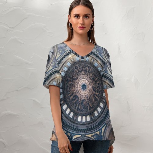 yanfind V Neck T-shirt for Women Otto Berkeley St Paul's Cathedral United Kingdom London Church Dome Ceiling Look Summer Top  Short Sleeve Casual Loose
