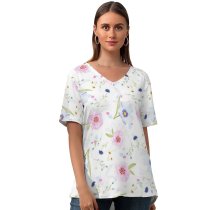 yanfind V Neck T-shirt for Women Flowers Floral Designs Flower Patterns Girly Floral Flowers Summer Top  Short Sleeve Casual Loose