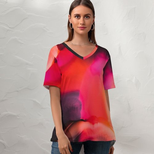 yanfind V Neck T-shirt for Women Robert Kohlhuber Abstract Liquid Art Colorful Fluid Waves 003 Summer Top  Short Sleeve Casual Loose