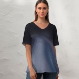 yanfind V Neck T-shirt for Women Blur Focus Dark Shiny Softness Depth Velvet Smooth Field Crease Indentation Silk Summer Top  Short Sleeve Casual Loose